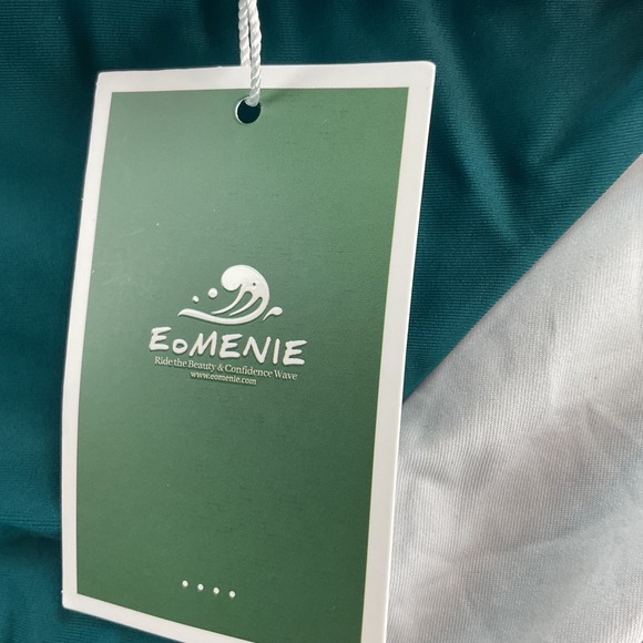 Eomenie Womens One Shoulder Colorblock Ruched One Piece Swimsuit Green White - Picture 4 of 10